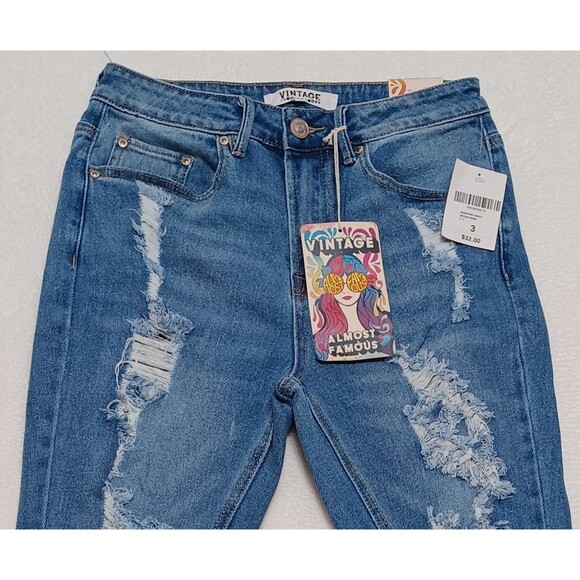 Almost Famous Vintage Ankle Women's Distressed High-Rise Jeans Size 3 - Picture 4 of 12